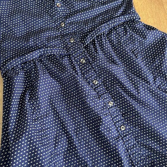 Anthropologie Maeve Blue Long Sleeve Polka Dot Cotton Long Blouse - Picture 6 of 9